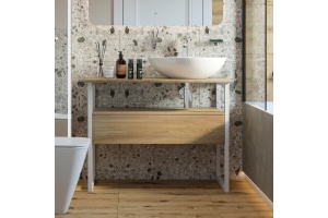Тумба с раковиной DIWO Элиста 100 светлое дерево с раковиной Moduo 55 Leaf
