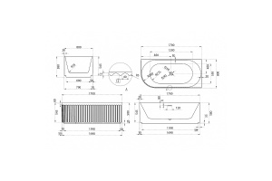 Акриловая ванна Abber 170х80 белая правая без гидромассажа - 3