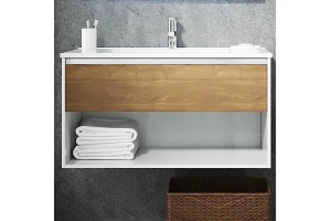 Тумба под раковину Sanvit Контур 90 белый глянец - светлое дерево