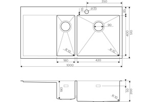 Мойка кухонная Omoikiri Akisame 100-2-IN-R нержавеющая сталь - 2