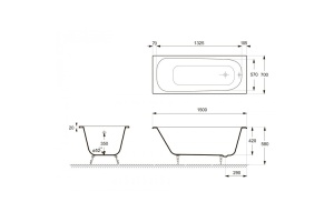 Ванна чугунная Delice Continental 150х70 с антискользящим покрытием  - 2
