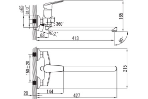 Смеситель для ванны с длинным изливом с керамическим дивертором, Torr, IDDIS, TORSBL2i10WA - 2