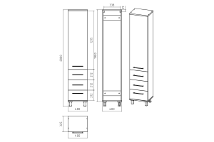 Терра - 40 Пенал серый с 3 ящ. левый - 2