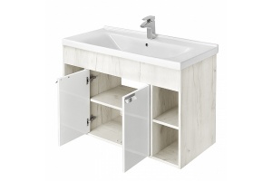 Тумба с раковиной Aquaton Флай 100 белый-светлое дерево - 3