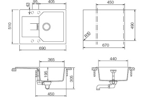 Мойка  Manhattan 45 D Cristalite клап.автомат альпина - 2