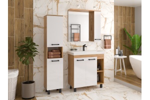 Зеркало-шкаф Misty Крафт 80 правое белое - светлое дерево - 3