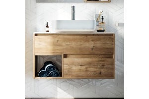Тумба с раковиной STWORKI Карлстад 90 дуб рустикальный, роверелла