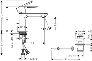 Смеситель для раковины Hansgrohe Rebris E с донным клапаном хром - 3