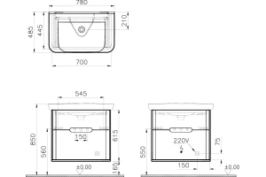 Тумба с раковиной VitrA Sento 80 c LED подсветкой матовый белый - 2