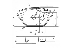 Мойка, нержавеющая сталь,  полированная, угловая, 1 1/2, 965*505, Strit S, IDDIS, STR96PCi77 - 2