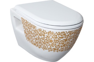Унитаз подвесной Creavit TP325 золото, цветы