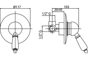 Смеситель Cezares Vintage DIM-01-Sw С ВНУТРЕННЕЙ ЧАСТЬЮ, для душа - 2