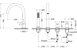 Смеситель Timo Saona 2320/03Y на борт ванны - 2