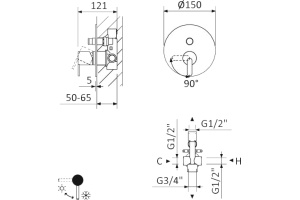 Смеситель Cezares Leaf VDIM-01 С ВНУТРЕННЕЙ ЧАСТЬЮ, для ванны с душем - 2
