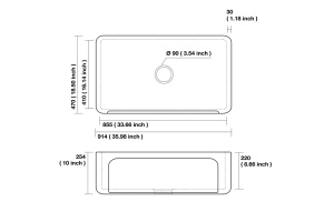 KERASAN Hannah YORKSHIRE Раковина керамическая кухонная 914x470x254 мм,без отв под смеситель, без сифона, толщина 30 мм, цвет белый - 2