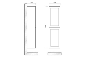 PLATINO  Шкаф подвесной с двумя распашными дверцами, Светло-серый матовый , 400x300x1500, AM-Platino-1500-2A-SO-GCM - 2
