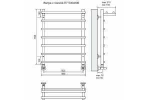Водяной полотенцесушитель Terminus Ватра П7 500х696 с полкой Хром - 3