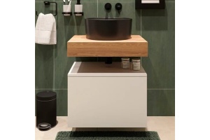 Столешница STWORKI Ольборг 60 дуб французский, без отверстий, с тумбой 60, с раковиной BOCCHI Vessel черной