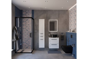 Мебель для ванной STWORKI Эстерсунд 60 белая матовая, простоун беж, с раковиной BOCCHI Vessel черной - 2