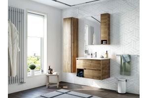 Мебель для ванной STWORKI Карлстад 75 дуб рустикальный, в стиле лофт, под дерево, российская (гарнитур, комплект) - 2