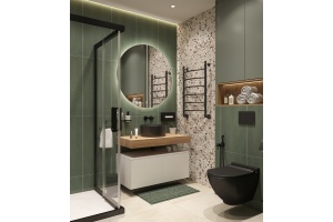 Мебель для ванной STWORKI Ольборг 100 столешница дуб французский, без отверстий, 2 тумбы 50, с раковиной BOCCHI Vessel черной - 2