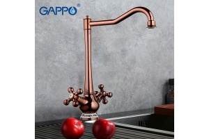 Смеситель для кухни с керамическим рисунком с гайкой красное золото G4065-3