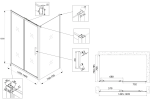 Душевой уголок Veconi Rovigo RV-072 150x80 профиль хром (RV072-15080-01-C4) - 3