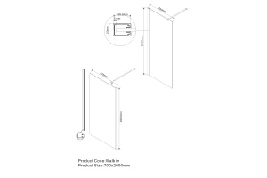Душевая перегородка Vincea Walk-In 70х200 хром стекло прозрачное - 2