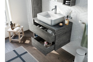 Мебель для ванной STWORKI Карлстад 75 дуб рошелье, роверелла, в стиле лофт, под дерево, подвесная, серая - 2