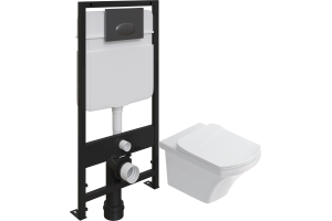 Комплект Унитаз подвесной STWORKI Хальмстад SETK2804-0606-001-1-6000 с микролифтом + Система инсталляции для унитазов EWRIKA ProLT 0026-2020 с кнопкой смыва 0054 черной матовой