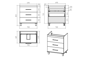 Терра - 70 Тумба с 3 ящ. серая - 3