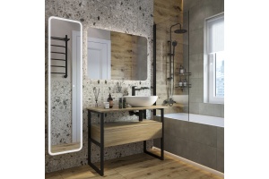 Тумба с раковиной DIWO Элиста 100 светлое дерево с раковиной Moduo 55 Leaf, чёрный муар - 3