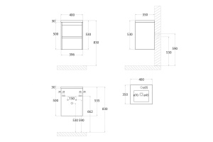 FAMILY База под раковину подвесная с двумя выкатными ящиками, Pino Bianco, 400x350x550, Family-400-2C-SO-PB - 3