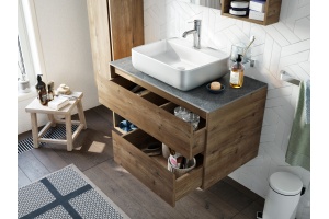 Мебель для ванной STWORKI Карлстад 90 дуб рустикальный, роверелла, в стиле лофт, под дерево, подвесная - 3