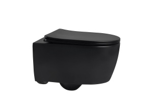 Унитаз подвесной Abber Bequem безободковый с сиденьем микролифт черный матовый