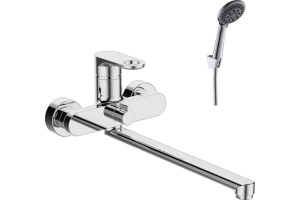 Смеситель одноручный (35мм)  универсальный с поворотным изливом 350мм, дивертор с кер.пласт., хром RS33-32