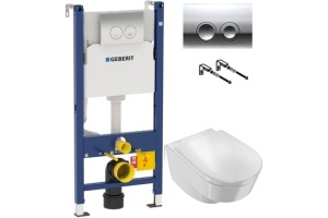 Комплект Система инсталляции для унитазов Geberit Duofix Delta 458.124.21.1 3 в 1 с кнопкой смыва + Чаша для унитаза подвесного Jacob Delafon Odeon Rive