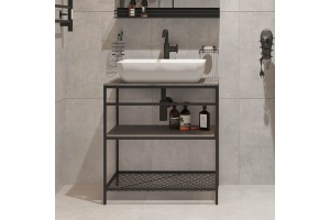 Мебель для ванной STWORKI Нюборг 70 с зеркалом, в стиле лофт, черная (комплект, гарнитур) - 2