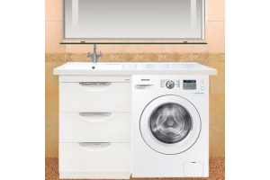 Тумба с раковиной Misty Куба 60 белая, под стиральную машину
