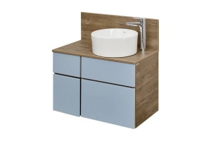 Тумба с раковиной Mila 35 и столешницей Aquaton Мишель 80 светлое дерево-голубой