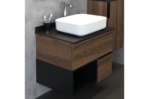 Тумба с раковиной Comforty Штутгарт 75, дуб тёмно-коричневый, с черной столешницей