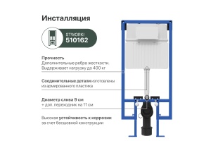Система инсталляции для унитазов STWORKI 510162 с кнопкой смыва 230823 хром матовый - 3