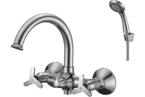 Смеситель двуручный для ванны с поворотным изливом 175мм, дивертор с керамическими пластинами, хром RS40-83