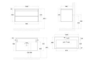 FAMILY База под раковину подвесная с двумя выкатными ящиками, Cemento Veneto, 1000x480x550, Family-1000-2C-SO-CV - 3
