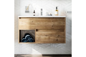 Мебель для ванной STWORKI Карлстад 90 дуб рустикальный, в стиле лофт, под дерево, подвесная (гарнитур, комплект) - 3