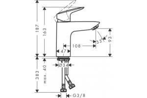 Смеситель для раковины Hansgrohe Logis 100, однорычажный, CoolStart, без сливного набора, хром 71103000 - 2