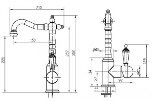 Смеситель для раковины Boheme Tradizionale Nero золото (252) - 2