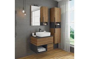 Тумба с раковиной Comforty Штутгарт 75, дуб тёмно-коричневый, с черной столешницей - 2