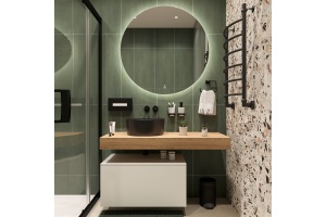 Мебель для ванной STWORKI Ольборг 120 столешница дуб французский, без отверстий, с тумбой 80, с раковиной BOCCHI Vessel черной