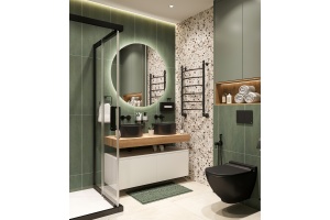 Столешница STWORKI Ольборг 120 дуб французский, без отверстий, 2 тумбы 60 + 2 раковины BOCCHI Vessel, черная - 3